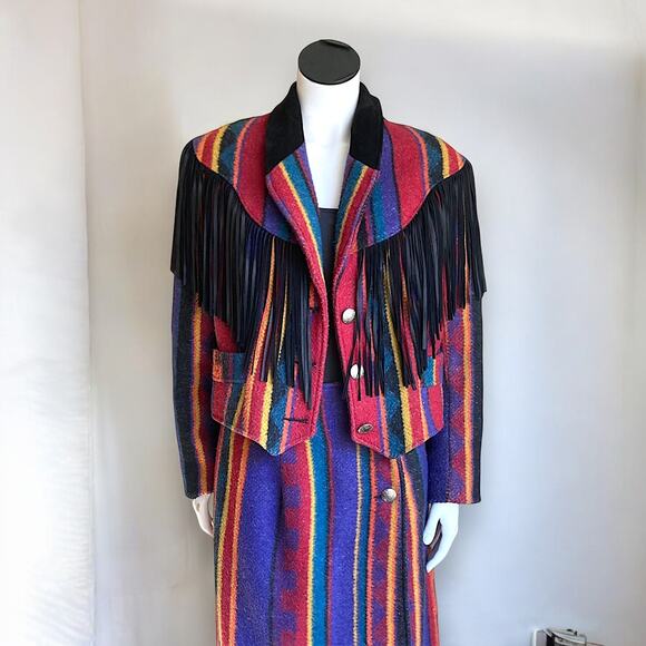 VTG Western Rodeo Chic Fringe Jacket & Skirt Set – Albuquerque Made – Vibrant - Picture 8 of 15